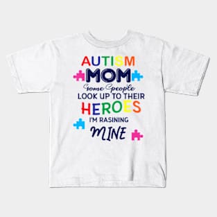 Mom Raising Superhero Puzzle Cool Autism Awareness Kids T-Shirt